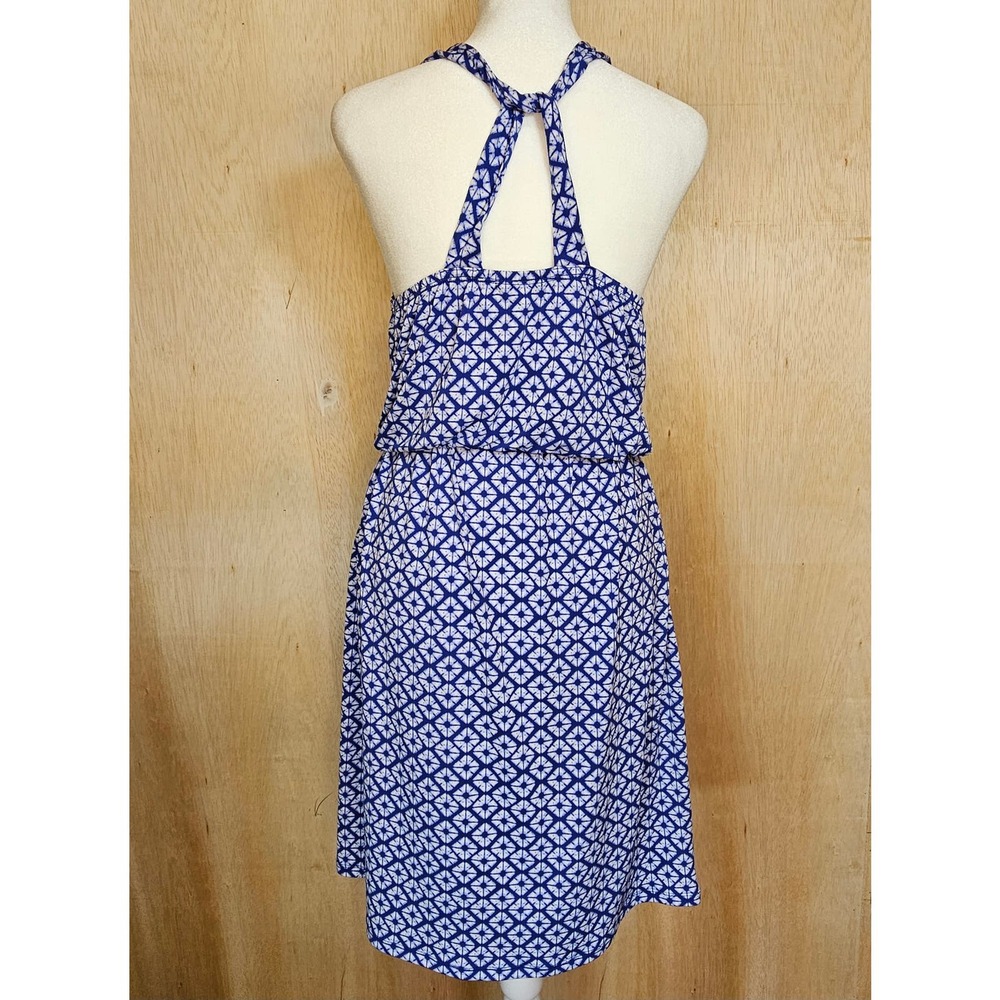 Banana Republic Blue & White Geometric Blouson Keyhole Halter Mini Dress Size XS - Picture 2 of 8